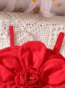 SHEIN 2 Pieces Set For Baby Girls: Floral Knit Tank Top + Yellow Woven Casual Pants, Suitable For Party & Outing