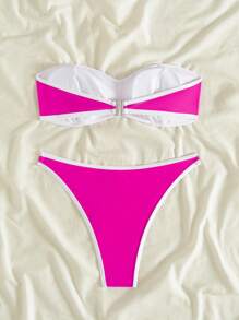 SHEIN Swim Conjunto de bikini de mujer con bandeau fruncido y sexy para el verano