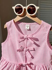 LMoss Kids Blusa sin mangas con lazo a rayas rosas, versátil y linda para niña en verano