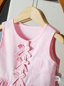 SHEIN Vintaside Kids Blusa informal elegante sin mangas para bebé/niña pequeña a rayas rosadas y blancas con moño