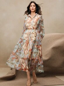 Anewsta 优雅、休闲、节日风格女式花卉印花长裙，春夏季