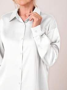 Miaspire Fall Women's Burgundy Long Sleeve Casual Office Shirt - White - View 4