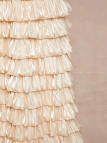 SHEIN X Scheana Lumalex 女士优雅纯色荷叶边饰带高低吊带连衣裙 - 白色 - 查看 7