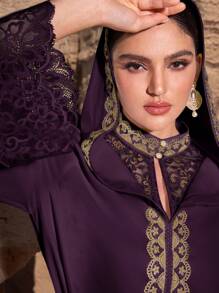 Al Najma 女士阿拉伯风格简约连衣裙，适合夏季 - 紫色 - 查看 9