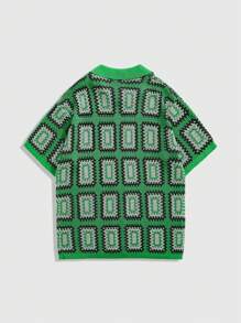 ROMWE MEN Casual 男士度假休闲撞色几何印花短袖针织上衣