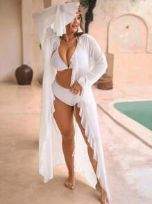 Swim Vcay 大码女士休闲睡袍，荷叶边装饰，适合夏季海滩度假穿着