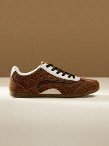 CUCCOO EASI Women's Vintage Low Toe Trainers Casual Sports Shoes, Leopard Print Trainers