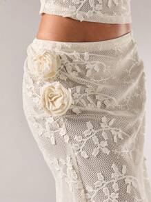SHEIN BAE Falda elegante con abertura lateral en el dobladillo con estampado floral de jacquard para mujer