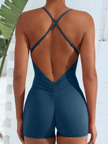 Chiquease 女士露背细肩带连体衣，海滩度假 - 水鴨藍 - 查看 5