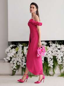 MOTF Soiréza 花卉贴片不对称下摆鸡尾酒会礼服 - 玫紅色 - 查看 5