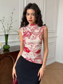 EastFlair Damen Kurzarm Lässig T-Shirt mit Blumen- und Chinesischem Drachen Muster, Kragen, Damen Sommer Geburtstag Elegant Chinesischer Stil Muster Top