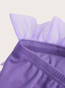 Aveloria Ruffle Trim Mesh Overlay Top Holiday Party Clothes Cute Funny Shirts  Elegant Fashionable Style For Summer Spring Fall Autumn - Purple - View 3