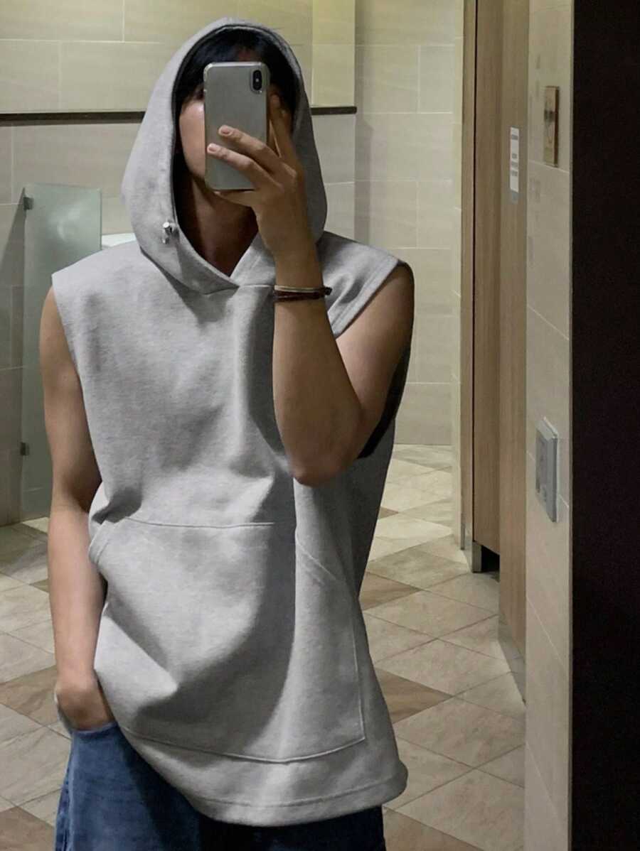 DAZY Men's Sleeveless Solid Gray Hoodie For Summer - Grey - View 1
