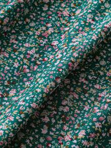 SHEIN LUNE 女式松紧腰夏季优雅度假风格碎花长裙女式裙子 - 綠色 - 查看 6