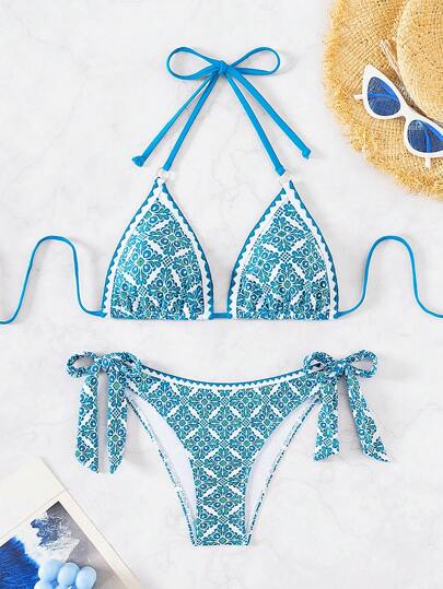 SHEIN Swim Plus Size Printed Bikini Swimwear Set, For Summer Beach Vacation