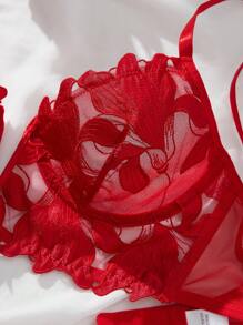 Esselle 2pcs/Set French Classic V-Shape Sexy Bra & Panty Lingerie Set - Red - View 4