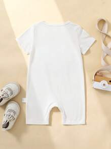 SHEIN Pelele casual y versátil para uso diario con lindo bordado de letras en colores para bebés recién nacidos niños, de material de punto suave, adecuado para sesiones de fotos de celebración de cumpleaños