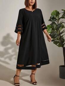 EMERY ROSE Plus Size Loose Mesh Splice Casual Dress Maxi Women Outfit - Black - View 4