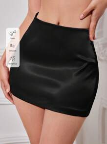 SHEIN ICON Zipper Side Solid Mini Skirt Simple Fashion Daily Casual - Black - View 6