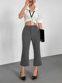 SHEIN EZwear Pantalon tissé gris casual et de ville pour femmes - Gris - Voir 1
