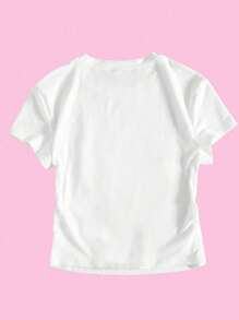 Calvaya Valentine's Day Heart Graphic Round Neck Short Sleeve Fashionable Plus Size T-Shirt - White - View 2