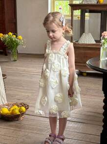 SHEIN LMoss Kids LMoss Young Girl Woven Layered Mesh Snug Fit Slip Dress