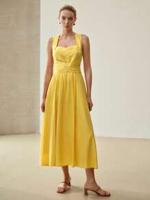 MOTF PREMIUM LINEN CRISS CROSS KNOT ZIPPER DRESS