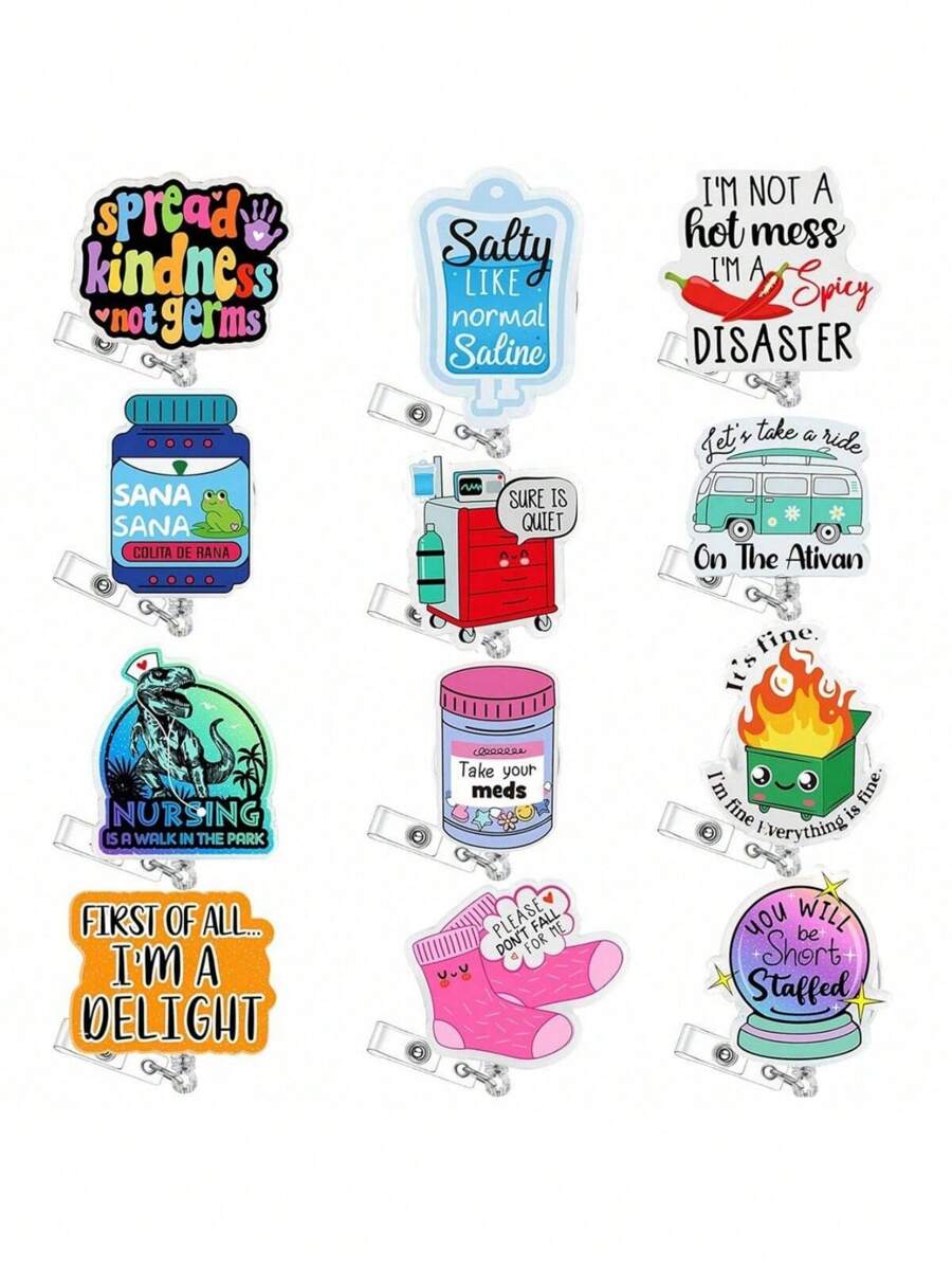 1 cái/12 cái Chai y tế Acrylic, Giá đựng thẻ ID có thể thu vào, Kẹp cá sấu xoay, Quà tặng bác sĩ y tá - Nhiều màu - Xem 1