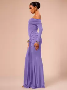MUSERA 露肩长袖连衣裙,适合婚礼宾客,优雅春夏可爱度假伊比沙岛海滩之夜婚礼宾客优雅约会之夜派对夏季装扮 - 紫丁香色 - 查看 4