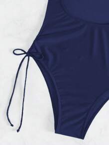 SHEIN Swim 1pc Summer Beach Outfit For Women - Navy Blue - View 3