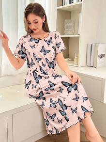 Dream Adore 蝴蝶印花短袖睡袍，睡裙适合夏季
