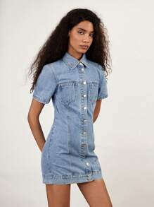 Maija 女士蓝色牛仔衬衫裙 - 淺色水洗藍 - 查看 3