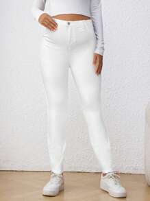 SHEIN Pregnant Women Casual Solid Color Stretchy Jeggings Maternity Jeans Mom Jeans