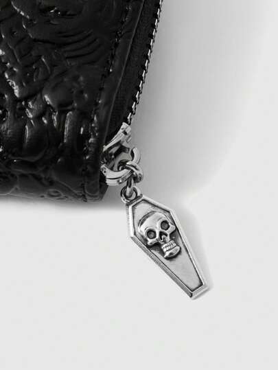 Grunge Punk Multiple Skulls 3D Embossed Metal Tag, Dark Gothic Retro Punk Personalized ID Card Wallet Card Holder, Unisex