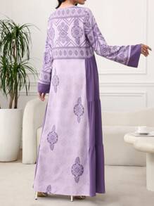 Al Najma Abito lungo a maniche lunghe con stampa patchwork, minimalista e alla moda, adatto per l'estate
