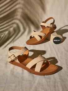 SHUZIA 最热销的宽版女式交叉踝带灰褐色平底凉鞋 - 舒适日常 2025 年春季 | 百搭沙滩休闲鞋 - 米色 - 查看 5