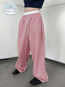 Manfinity Hypemode 男士抽绳腰阔腿运动裤 阔腿运动裤 阔腿运动裤 男士宽腿慢跑裤 宽松裤 Y2kblack 宽松裤 - 粉色 - 查看 1