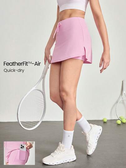 GLOWMODE FeatherFit™-Air Break Point 快干侧开衩可调节腰部裙子，内置短裤侧袋防滑握把低冲击网球高尔夫匹克球日常穿着