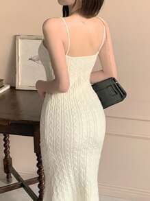 DAZY Váy len dài không tay dệt kim dành cho nữ, Quần áo mùa thu dành cho nữ - trắng - Xem 5