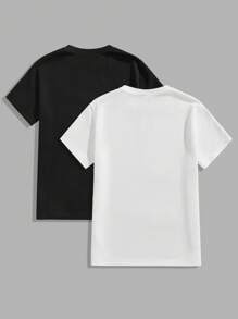 Manfinity VCAY 2 件装男士休闲提花罗纹纯色修身短袖 T 恤 - 彩色 - 查看 2