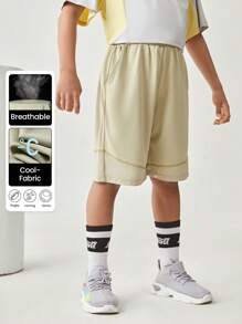 JNSQ Back To School Clothes, Tween Girls And Boys Outdoor Professional Sports Shorts, Children Elastic Waist 4-Needle 6-Thread Boneless Stitching Technique Fun Letter Print Pattern Professional Sports Shorts - Green - View 1