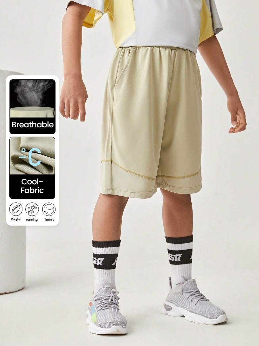 JNSQ Back To School Clothes, Tween Girls And Boys Outdoor Professional Sports Shorts, Children Elastic Waist 4-Needle 6-Thread Boneless Stitching Technique Fun Letter Print Pattern Professional Sports Shorts - Green - View 1