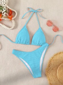 Swim Mod 2 Pezzi set bikini da donna con top alla halter e colore unito per l'estate e la spiaggia