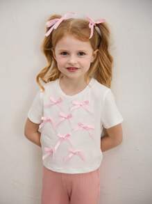 SHEIN 2pcs Set Young Girls Solid Color Crew Neck Fitted Tshirt Top And Flared Fitted Pants - Multicolor - View 3