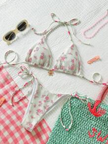 Swim Mod Women's Floral Print Halter Bikini Set, Summer Beach Clothes Outfit