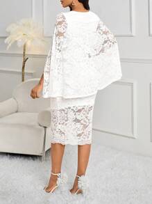 SHEIN Lady White Lace Patchwork Cape Style Bodycon Dress For Women, Suitable For Work And Parties Teacher Dress Birthday Outfit Homecoming Dresses Women Vintage Clothes