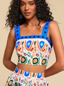 Travachic 2 pezzi/set Donna vacanza casual top corto a stampa integrale e minigonna set, abbigliamento estivo grafica per donna, look vacanza donna, boho chic, abiti da spiaggia per donna, set casual da donna fluido a due pezzi, completi tropicali per donna