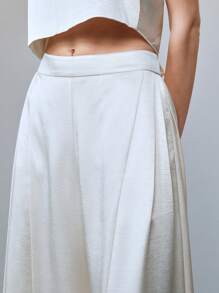 SHEIN LUNE Conjunto de 2 piezas: Top halter de cuello de satén y pantalones acampanados de cintura alta con drapeado