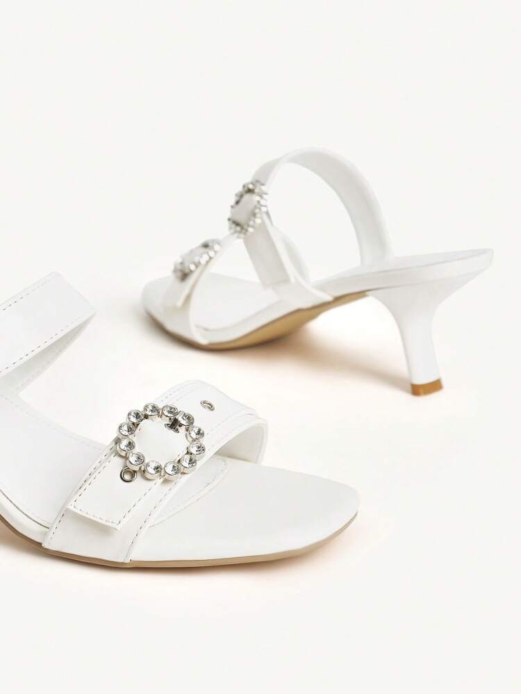 CUCCOO CHICEST Women's Solid Color Rhinestone Decor Simple Casual Versatile High Heel Sandals