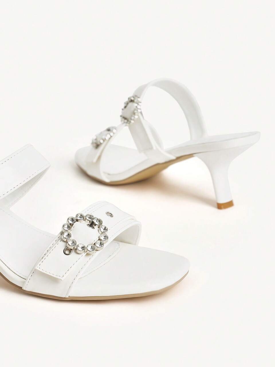 CUCCOO CHICEST Women's Solid Color Rhinestone Decor Simple Casual Versatile High Heel Sandals